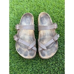 Birkenstock Mayari Soft Footbed Two Strap Sandals Taupe Birko Flor Women Size 38